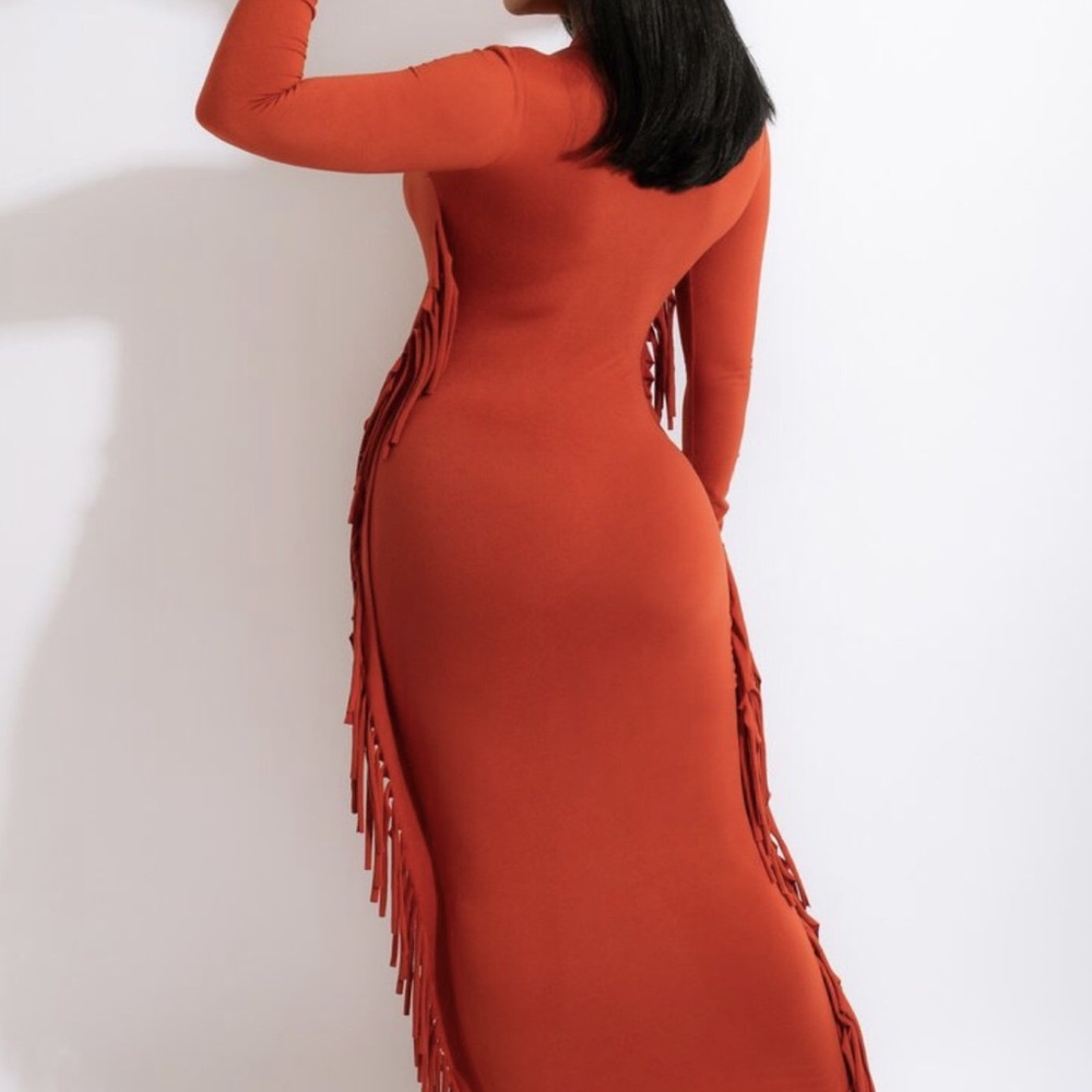 Fringed Fitted Dress: Sm-Lg - Picture 2 of 2
